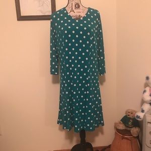 Susan Graver Teal and White Polka Dot dress XL